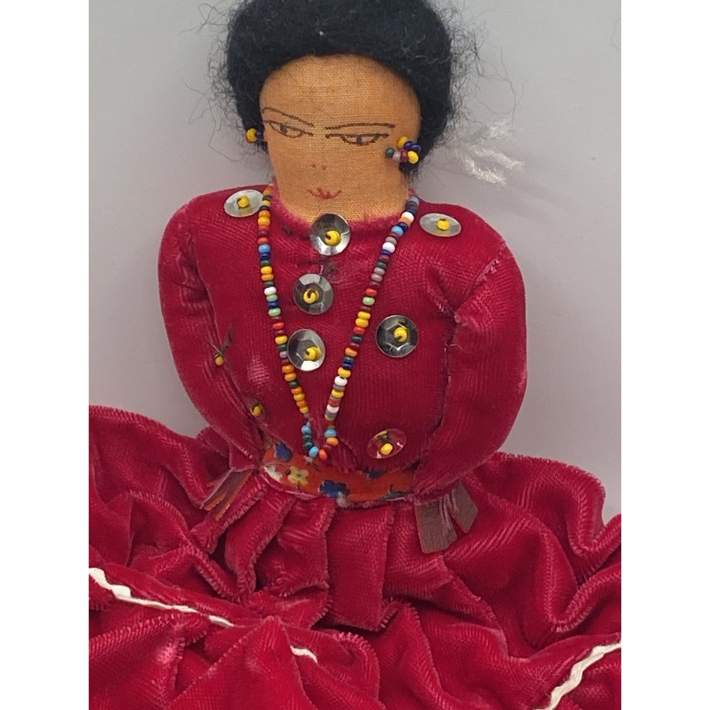 Navajo Cloth Folk Doll In Pink Velvet. Dress